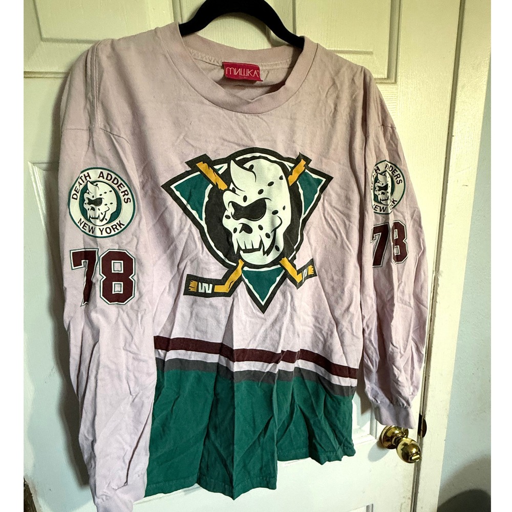 Mishka MNWKA made in USA 100% cotton T shirt Anaheim Ducks size L LONG SLEEVE